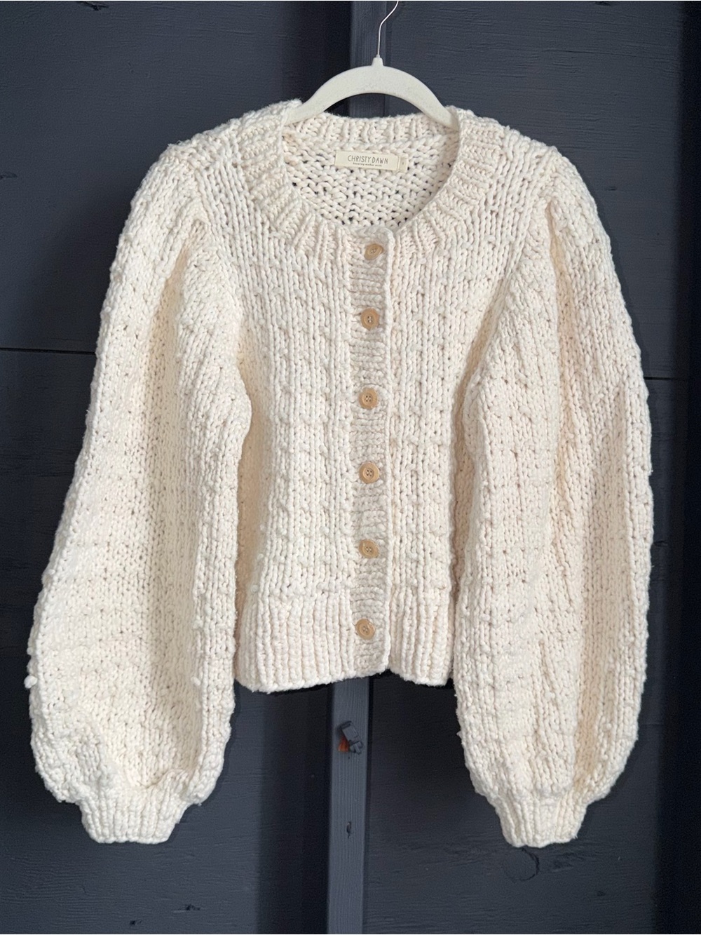 Christy Dawn Nola Cardigan Sweater Small Cream Beige Cotton Knit Button-Front